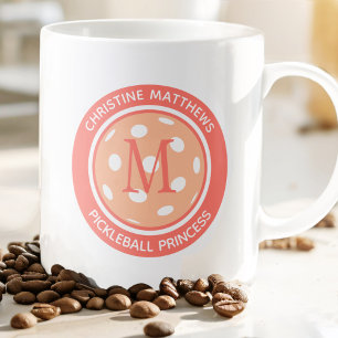 Grande Tasse Pickleball Princess Funny Citation Nom Peach Initi