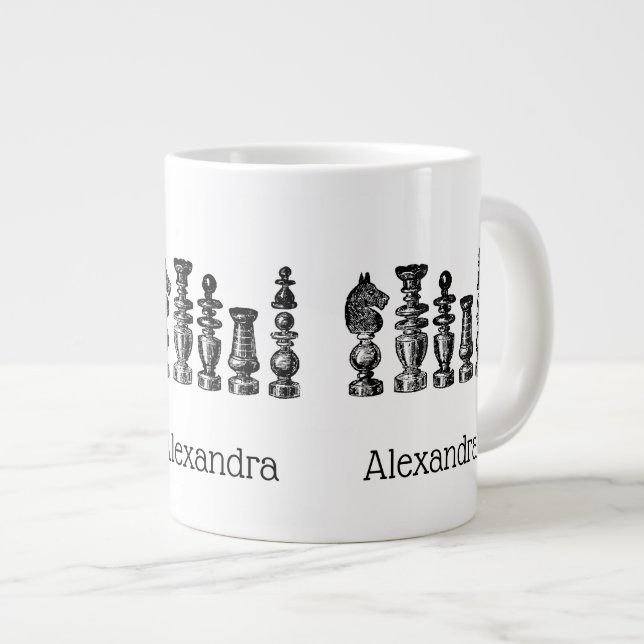 Grande Tasse Pièces de jeu d'échecs Art vintage (Devant droit)