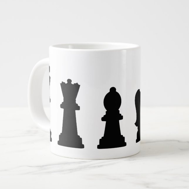 Grande Tasse Pièces d'échecs noires sur le blanc (Devant gauche)