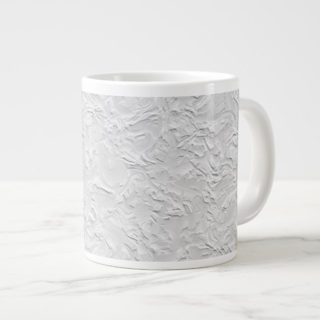 Grande Tasse Pierre texturée blanche, Art Abstrait monochrome (Devant droit)