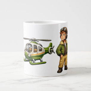 Grande Tasse Pilote d'hélicoptère rétro garçon avec chopper vin