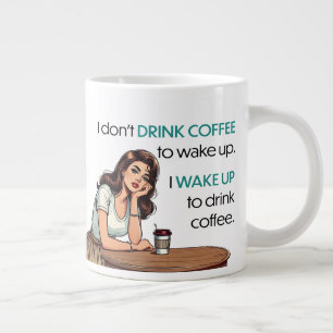Grande Tasse Pin-up Girl - Je me réveille pour boire du café