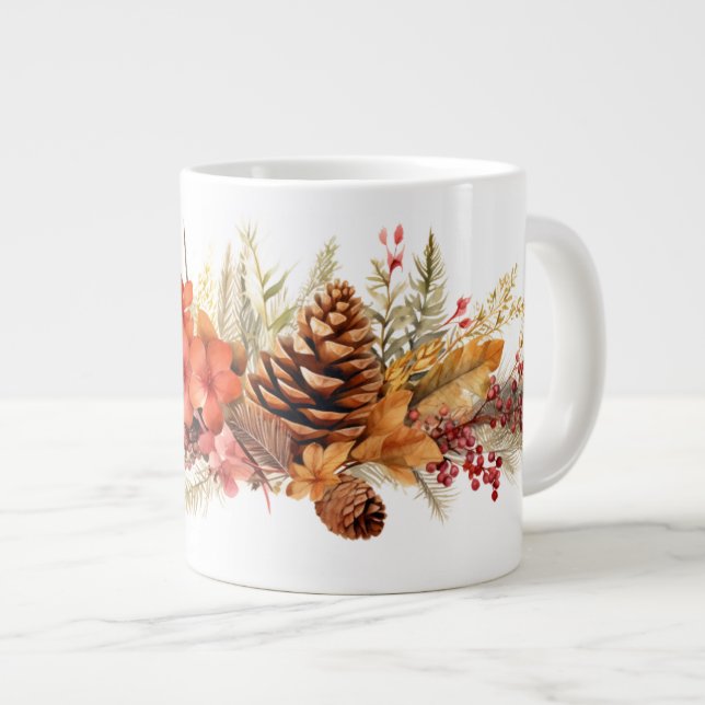 Grande Tasse Pinecones rustiques, Feuilles d'automne et Berries (Devant droit)