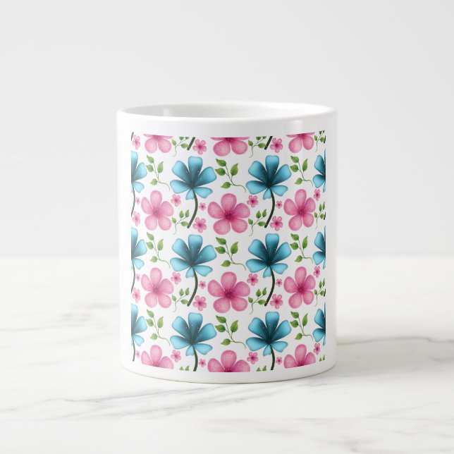 Grande Tasse Pink & Blue Floral Seamless Pattern (Devant)