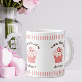 Grande Tasse Pink Stripes Anniversaire Cupcake