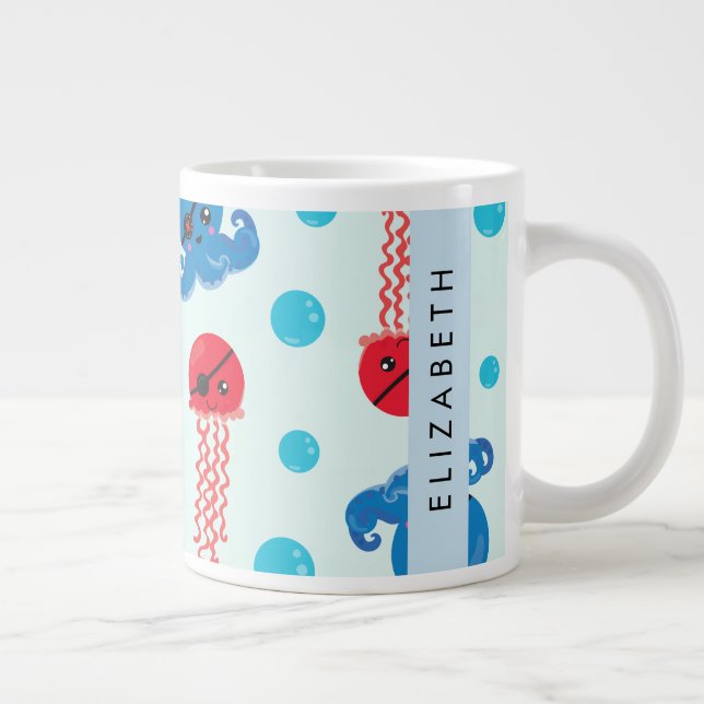 Grande Tasse Pirate Octopus, Pirate Jellfish, Mer, Votre Nom (Droite)