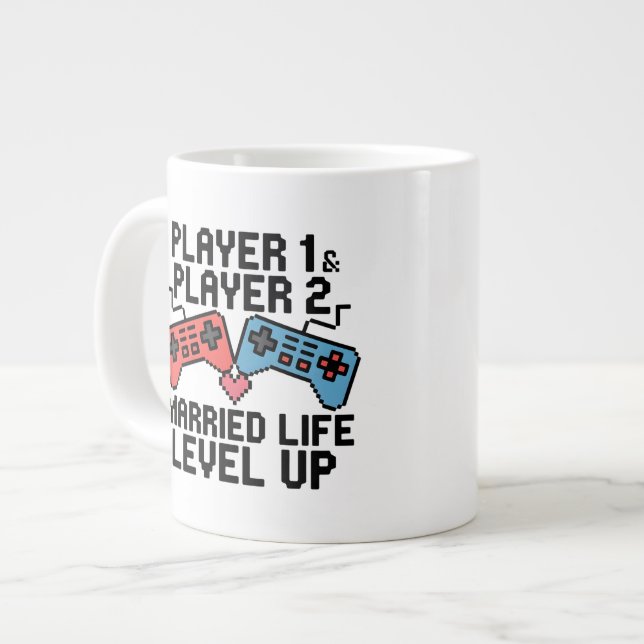 Grande Tasse Pixel Gaming Couple Level Up Design (Devant gauche)