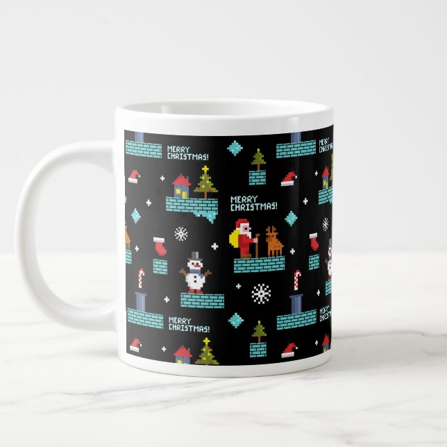 Grande Tasse Pixellit Joyeux Motif de Noël - Design rétro (Gauche)