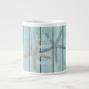 Grande Tasse Plage Blue Faux Wood Starfish
