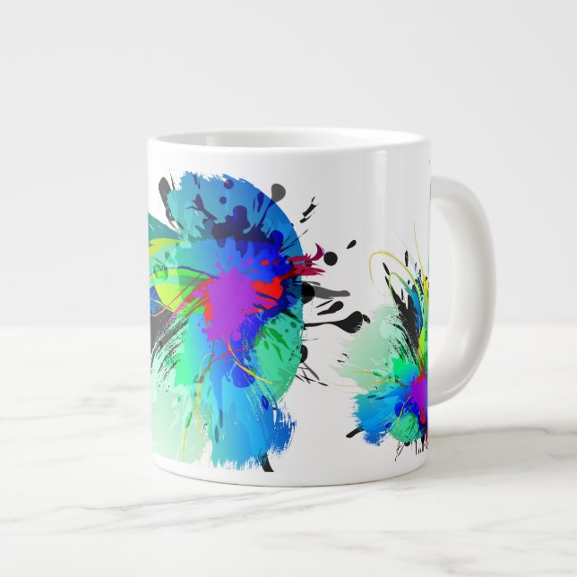 Grande Tasse Plaques de peinture Peacock Abstraites (Devant droit)