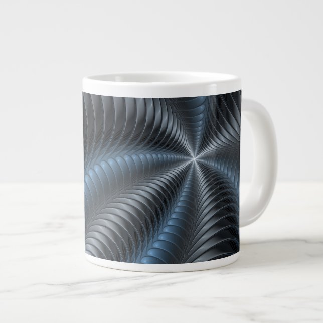 Grande Tasse Plastique bleu gris 3D Fractal Art moderne Abstrai (Devant droit)