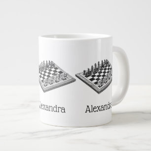 Grande Tasse Plateau de Jeu d'Échecs et Pièces d'Échecs Art Vin
