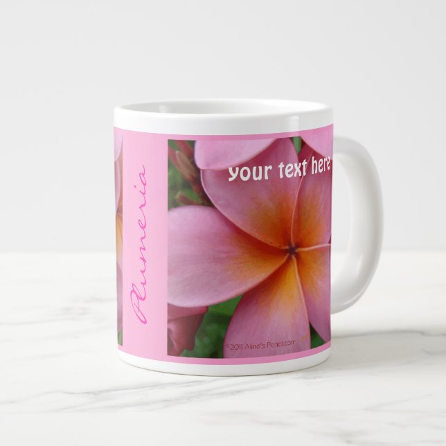 Grande Tasse Plumeria rose Fleur tropicale Nom personnalisé Jum (Devant droit)