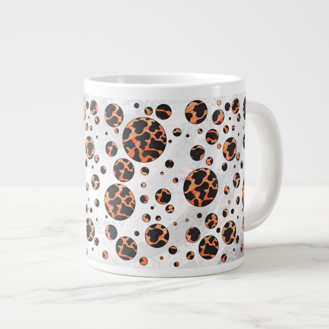 Grande Tasse Poche noire et orange Polka Imprimer (Devant droit)