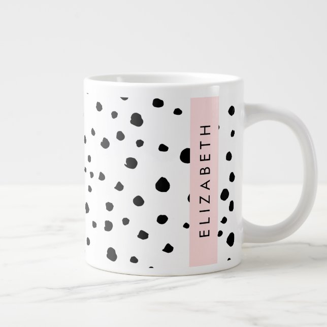 Grande Tasse Points dalmatiens, Spots, Noir et Blanc, Votre nom (Droite)
