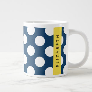 Grande Tasse Pois Bleus de la Marine, Motif Pot Polka, Votre No
