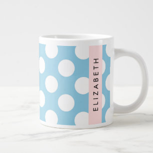 Grande Tasse Pois Bleus, Motif Polka Dot, Votre Nom