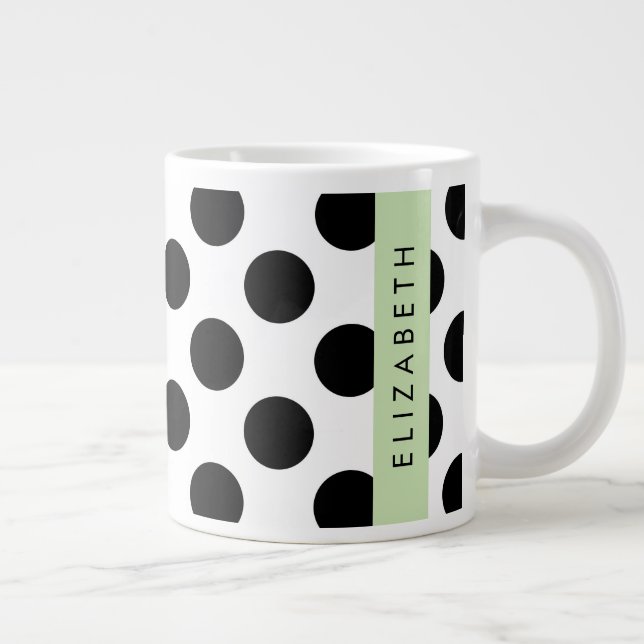 Grande Tasse Pois noirs et blancs, pointillés, Votre nom (Droite)