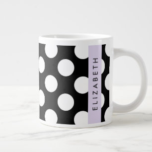Grande Tasse Pois noirs et blancs, pointillés, Votre nom