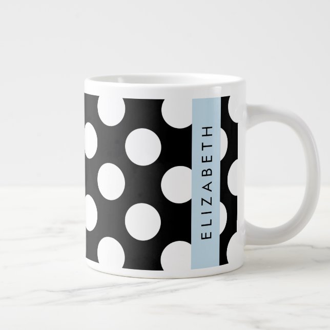 Grande Tasse Pois noirs et blancs, pointillés, Votre nom (Droite)