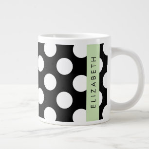 Grande Tasse Pois noirs et blancs, pointillés, Votre nom