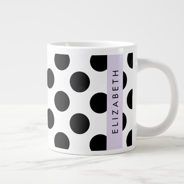 Grande Tasse Pois noirs et blancs, pointillés, Votre nom (Droite)