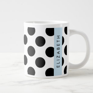 Grande Tasse Pois noirs et blancs, pointillés, Votre nom