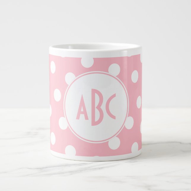 Grande Tasse Pois rose et blanc à trois lettres monogrammes (Devant)