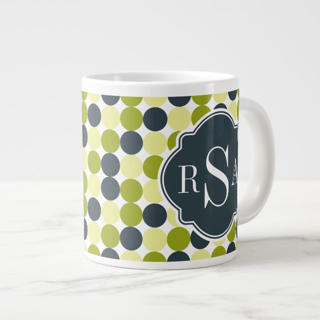 Grande Tasse Pois verts et Monogramme bleu (Devant droit)