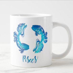 Grande Tasse Poissons signe zodiaque clair bleu parties scintil