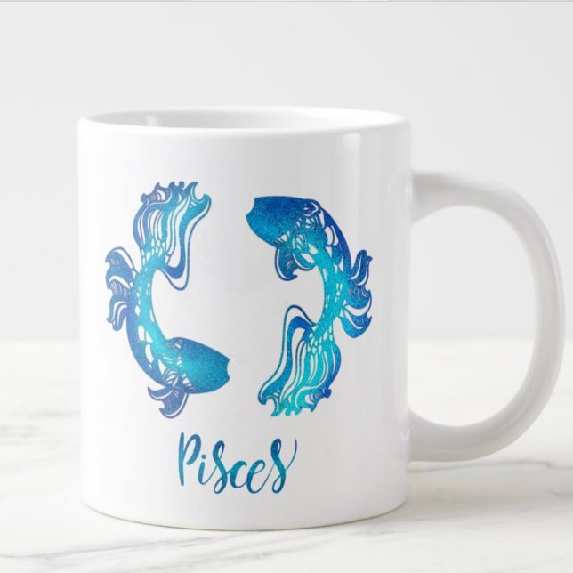 Grande Tasse Poissons signe zodiaque clair bleu parties scintil (Créateur téléchargé)