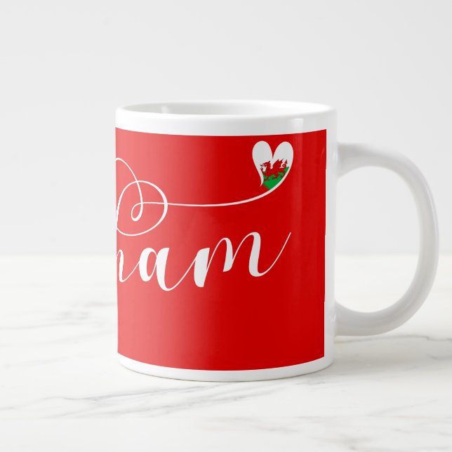 Grande Tasse Police Script Wrexham, Drapeau Gallois En Coeur (Droite)