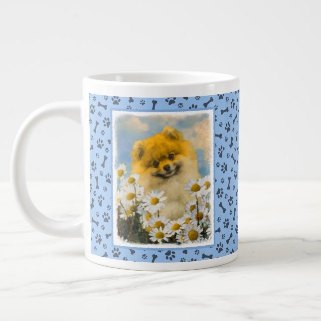 Grande Tasse Poméranien dans Daisies Peinture - Art Chien origi (Gauche)