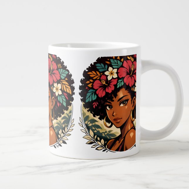 Grande Tasse Portrait d'anime de fille noire féroce (Droite)