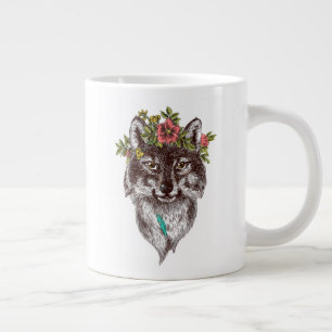 Grande Tasse Portrait de Wolf de style Boho