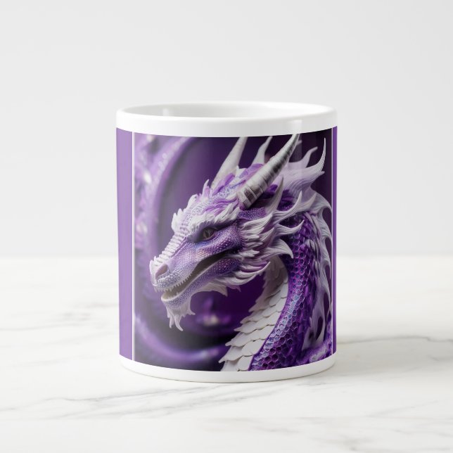 Grande Tasse Portrait D'Imaginaire D'Un Dragon Violet Et Blanc (Devant)