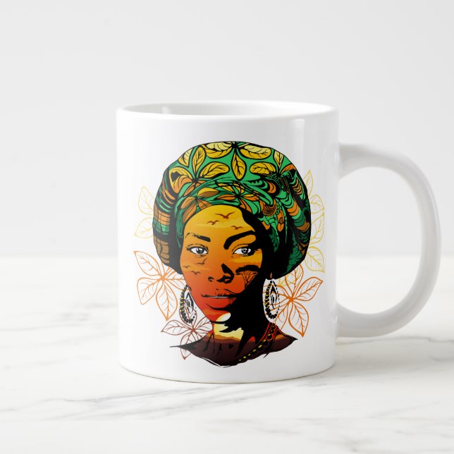 Grande Tasse Portrait féminin africain avec coucher de soleil (Droite)