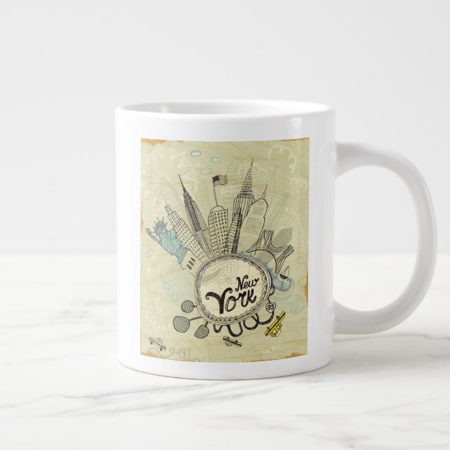 Grande Tasse Poster de New York Doodle (Droite)