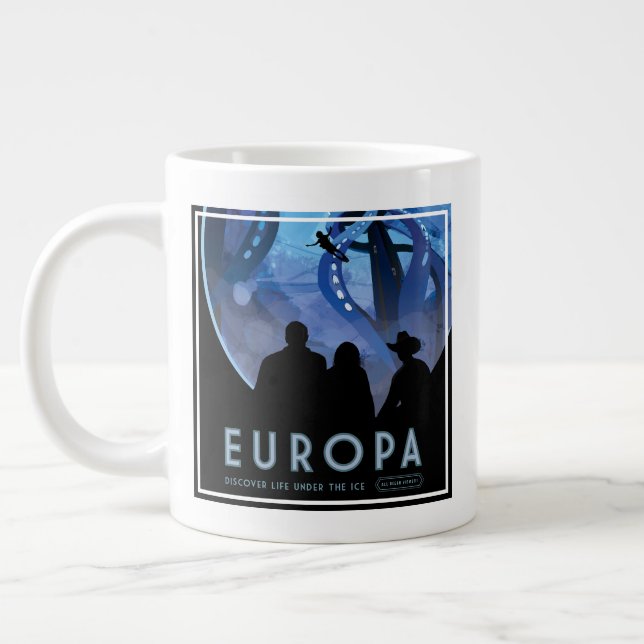 Grande Tasse Poster de voyage Retro Space - Jupiter's Moon Euro (Gauche)