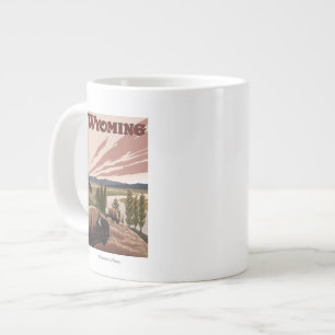 Grande Tasse Poster du Vintage voyage Bison de Yellowstone Rive