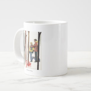 Grande Tasse Poster Skis debout dans la neige par un couple