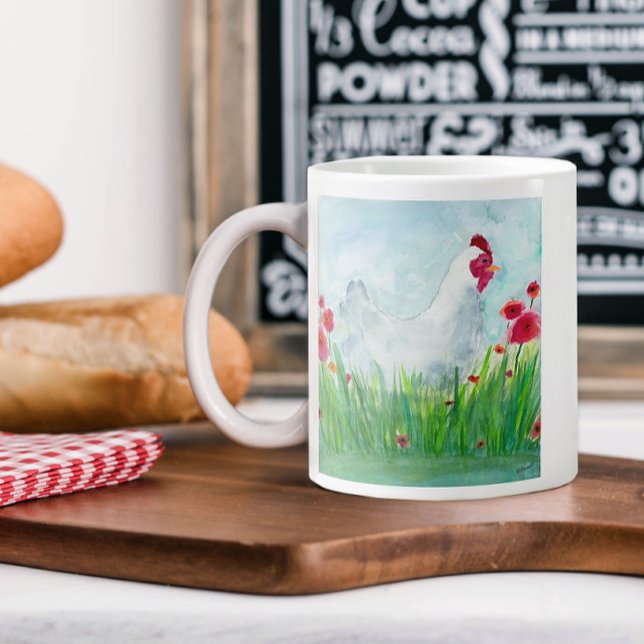Grande Tasse Poulet d'aquarelle rustique (Créateur téléchargé)