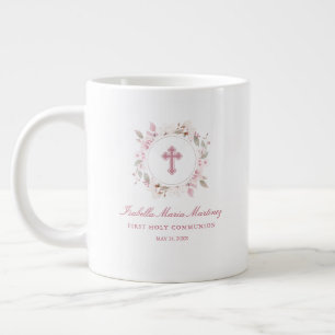 Grande Tasse Première communion personnalisée modifiable rose f