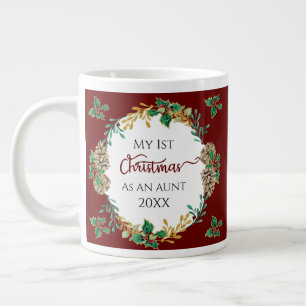Grande Tasse Première Tante de Noël Photo Holly Pine Cones Or