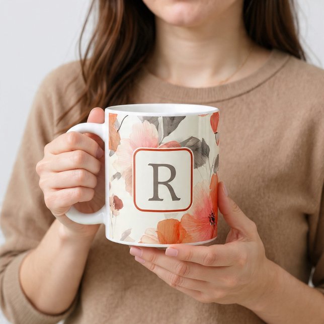 Grande Tasse Pretty Flower Monogram Template Personalized (Pretty Flower Monogram Template Personalized BIG Coffee Mug 20oz mug from Ricaso. Monogrammed 
)