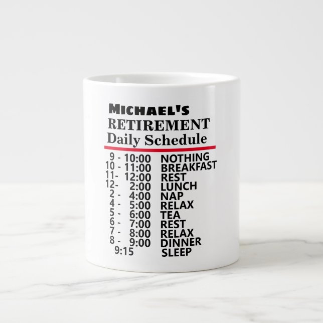 Grande Tasse Programme quotidien de retraite amusant (Devant)