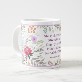 Grande Tasse Proverbs 31:25 Bible Verse Watercolor floral 