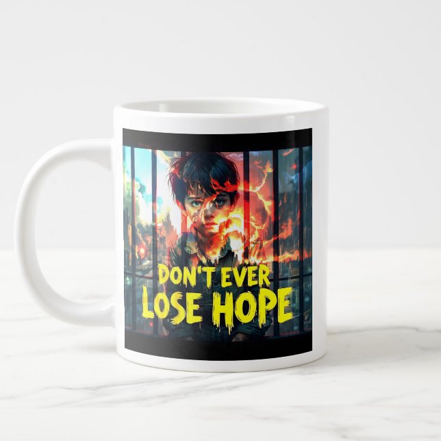 Grande Tasse Puissant message d'espoir - Boy Behind Bars War-Th (Gauche)