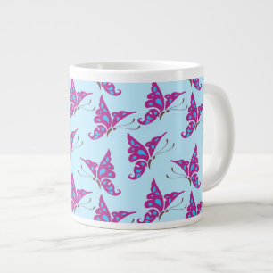 Grande Tasse Purple Butterflies on Light Blue, Butterfly Print