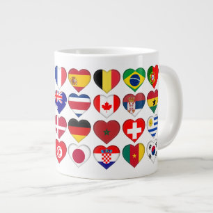 Grande Tasse Qatar Tournoi 32 Pays Drapeaux Coeurs